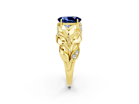Yellow gold Oval Cut Solitaire Leaf-Inspired Engagement Ring with Prong Setting_2