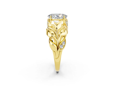 Yellow gold Oval Cut Solitaire Leaf-Inspired Engagement Ring with Prong Setting_2