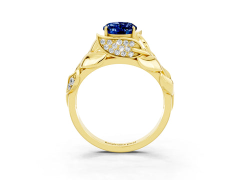 Yellow gold Oval Cut Solitaire Leaf-Inspired Engagement Ring with Prong Setting_3