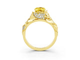 Yellow gold Oval Cut Solitaire Leaf-Inspired Engagement Ring with Prong Setting_3