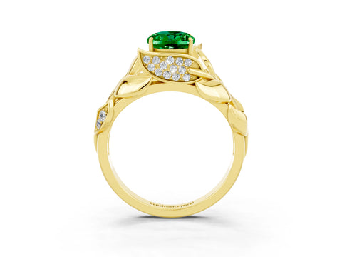 Yellow gold Oval Cut Solitaire Leaf-Inspired Engagement Ring with Prong Setting_3