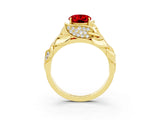 Yellow gold Oval Cut Solitaire Leaf-Inspired Engagement Ring with Prong Setting_3