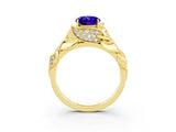 Yellow gold Oval Cut Solitaire Leaf-Inspired Engagement Ring with Prong Setting_3