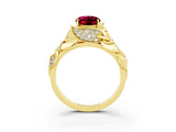 Yellow gold Oval Cut Solitaire Leaf-Inspired Engagement Ring with Prong Setting_3