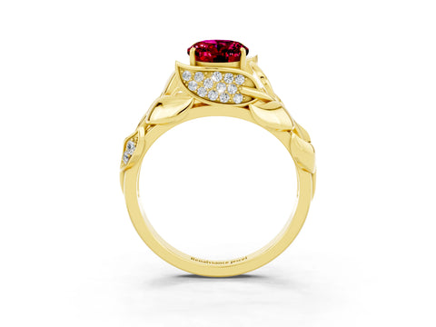 Yellow gold Oval Cut Solitaire Leaf-Inspired Engagement Ring with Prong Setting_3