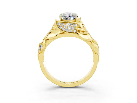 Yellow gold Oval Cut Solitaire Leaf-Inspired Engagement Ring with Prong Setting_3