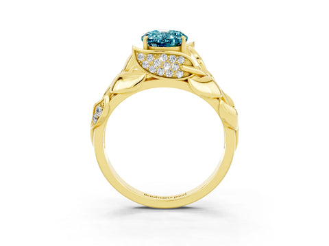 Yellow gold Oval Cut Solitaire Leaf-Inspired Engagement Ring with Prong Setting_3