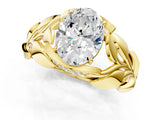 Yellow gold Oval Cut Solitaire Leaf-Inspired Engagement Ring with Prong Setting_4