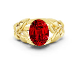 Yellow gold Oval Cut Solitaire Leaf-Inspired Engagement Ring with Prong Setting