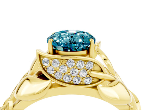Yellow gold Oval Cut Solitaire Leaf-Inspired Engagement Ring with Prong Setting_4