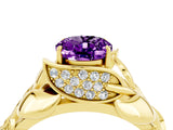 Yellow gold Oval Cut Solitaire Leaf-Inspired Engagement Ring with Prong Setting_4