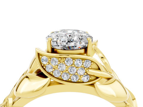 Yellow gold Oval Cut Solitaire Leaf-Inspired Engagement Ring with Prong Setting_4