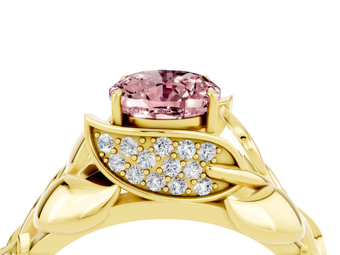 Yellow gold Oval Cut Solitaire Leaf-Inspired Engagement Ring with Prong Setting_4