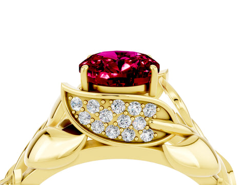Yellow gold Oval Cut Solitaire Leaf-Inspired Engagement Ring with Prong Setting_4