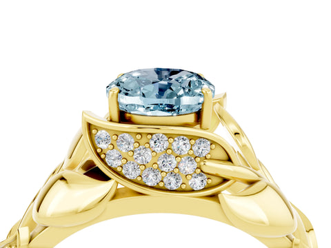 Yellow gold Oval Cut Solitaire Leaf-Inspired Engagement Ring with Prong Setting_4