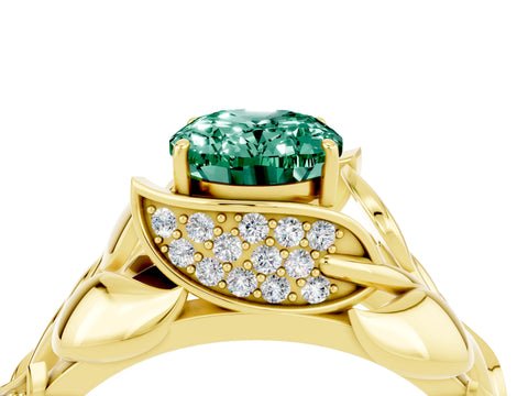 Yellow gold Oval Cut Solitaire Leaf-Inspired Engagement Ring with Prong Setting_4