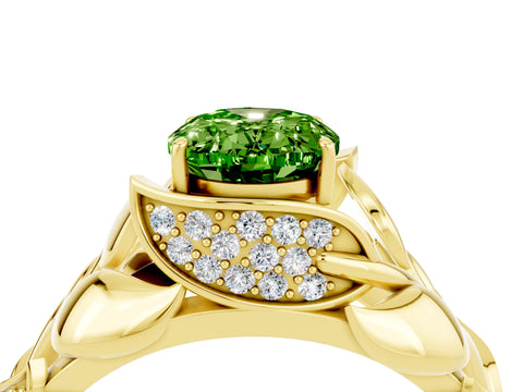 Yellow gold Oval Cut Solitaire Leaf-Inspired Engagement Ring with Prong Setting_4