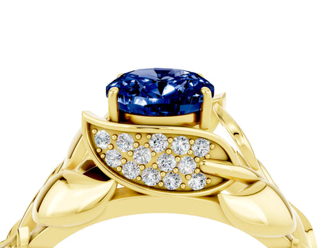 Yellow gold Oval Cut Solitaire Leaf-Inspired Engagement Ring with Prong Setting_4