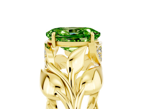 Yellow gold Oval Cut Solitaire Leaf-Inspired Engagement Ring with Prong Setting_5