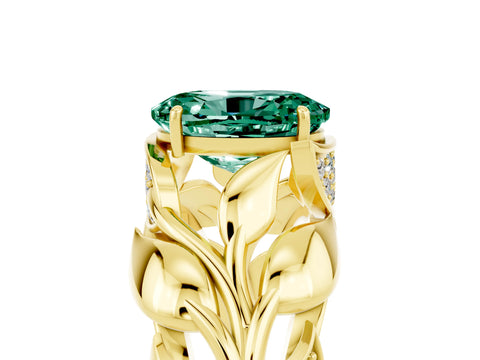 Yellow gold Oval Cut Solitaire Leaf-Inspired Engagement Ring with Prong Setting_5