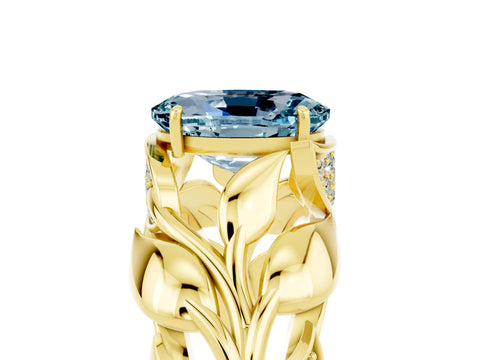 Yellow gold Oval Cut Solitaire Leaf-Inspired Engagement Ring with Prong Setting_5