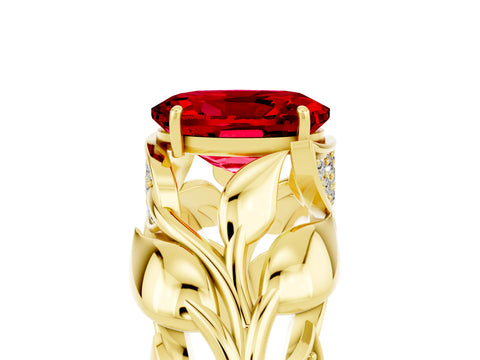 Yellow gold Oval Cut Solitaire Leaf-Inspired Engagement Ring with Prong Setting_5