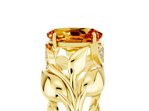 Yellow gold Oval Cut Solitaire Leaf-Inspired Engagement Ring with Prong Setting_5