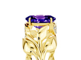 Yellow gold Oval Cut Solitaire Leaf-Inspired Engagement Ring with Prong Setting_5