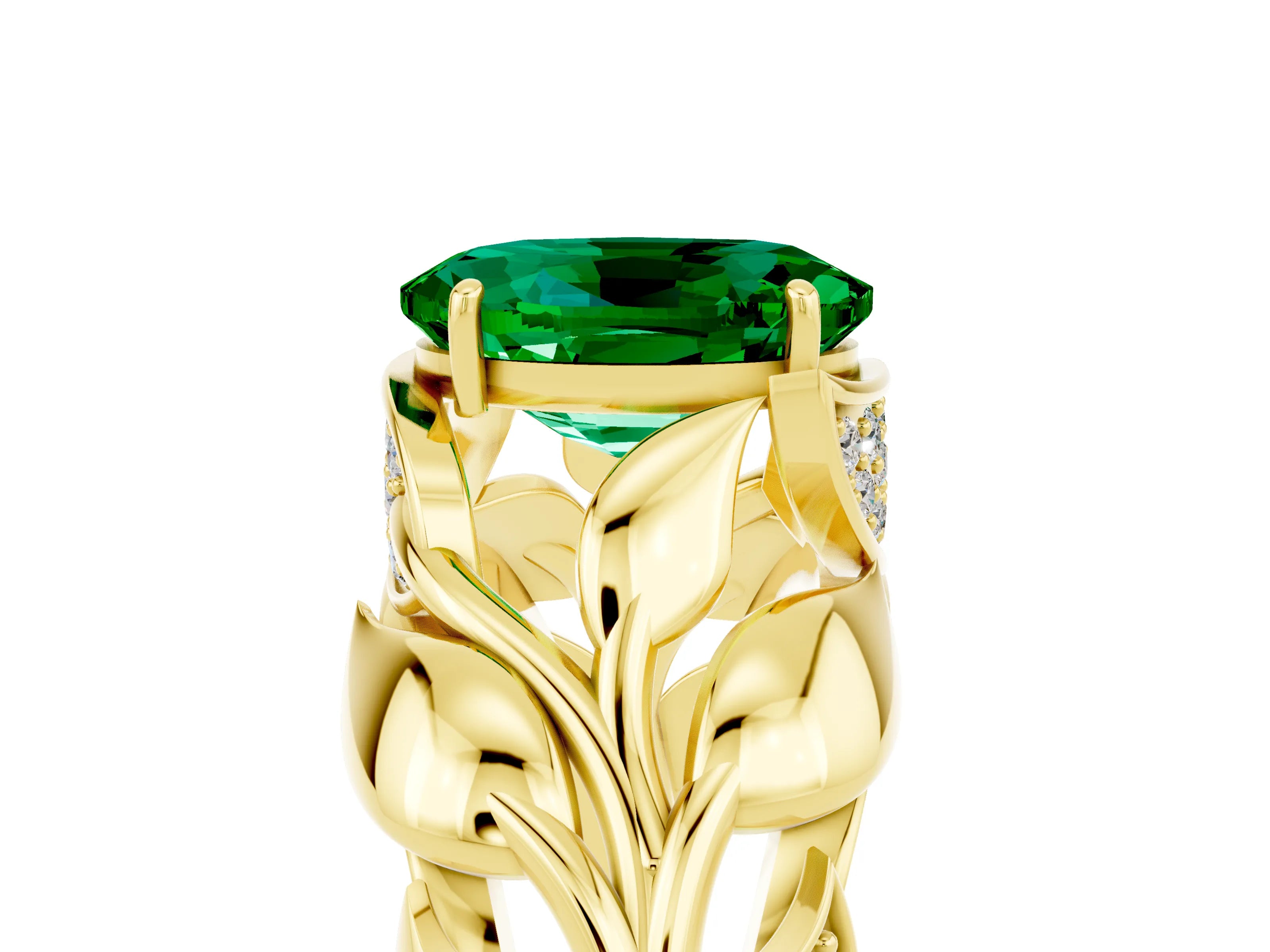 Yellow gold Oval Cut Solitaire Leaf-Inspired Engagement Ring with Prong Setting_5