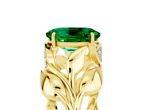 Yellow gold Oval Cut Solitaire Leaf-Inspired Engagement Ring with Prong Setting_5