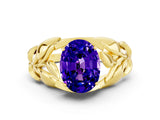 Yellow gold Oval Cut Solitaire Leaf-Inspired Engagement Ring with Prong Setting