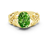 Yellow gold Oval Cut Solitaire Leaf-Inspired Engagement Ring with Prong Setting