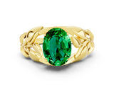 Yellow gold Oval Cut Solitaire Leaf-Inspired Engagement Ring with Prong Setting