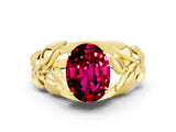Yellow gold Oval Cut Solitaire Leaf-Inspired Engagement Ring with Prong Setting