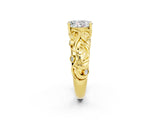 Yellow gold Oval Cut Solitaire Moissanite Leaf-Inspired Vine Band Ring with Prong Setting_2