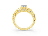 Yellow gold Oval Cut Solitaire Moissanite Leaf-Inspired Vine Band Ring with Prong Setting_3