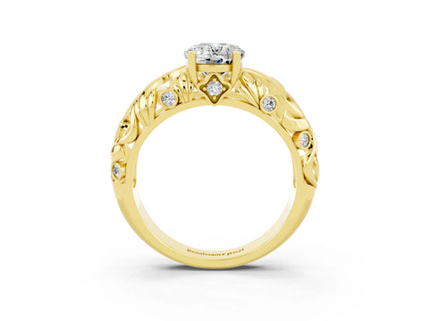 Yellow gold Oval Cut Solitaire Moissanite Leaf-Inspired Vine Band Ring with Prong Setting_3
