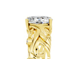 Yellow gold Oval Cut Solitaire Moissanite Leaf-Inspired Vine Band Ring with Prong Setting_5