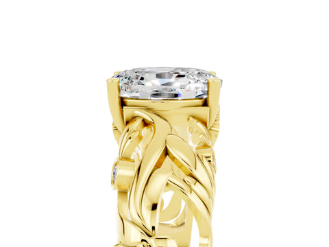 Yellow gold Oval Cut Solitaire Moissanite Leaf-Inspired Vine Band Ring with Prong Setting_5