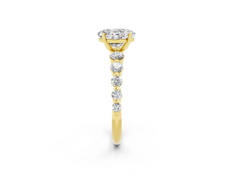 Yellow gold Oval Cut Solitaire Moissanite Ring with Pave Band and Four-Prong Setting_2