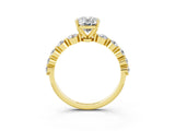 Yellow gold Oval Cut Solitaire Moissanite Ring with Pave Band and Four-Prong Setting_3