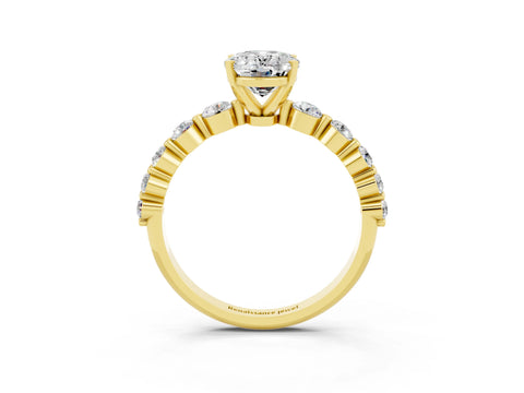 Yellow gold Oval Cut Solitaire Moissanite Ring with Pave Band and Four-Prong Setting_3