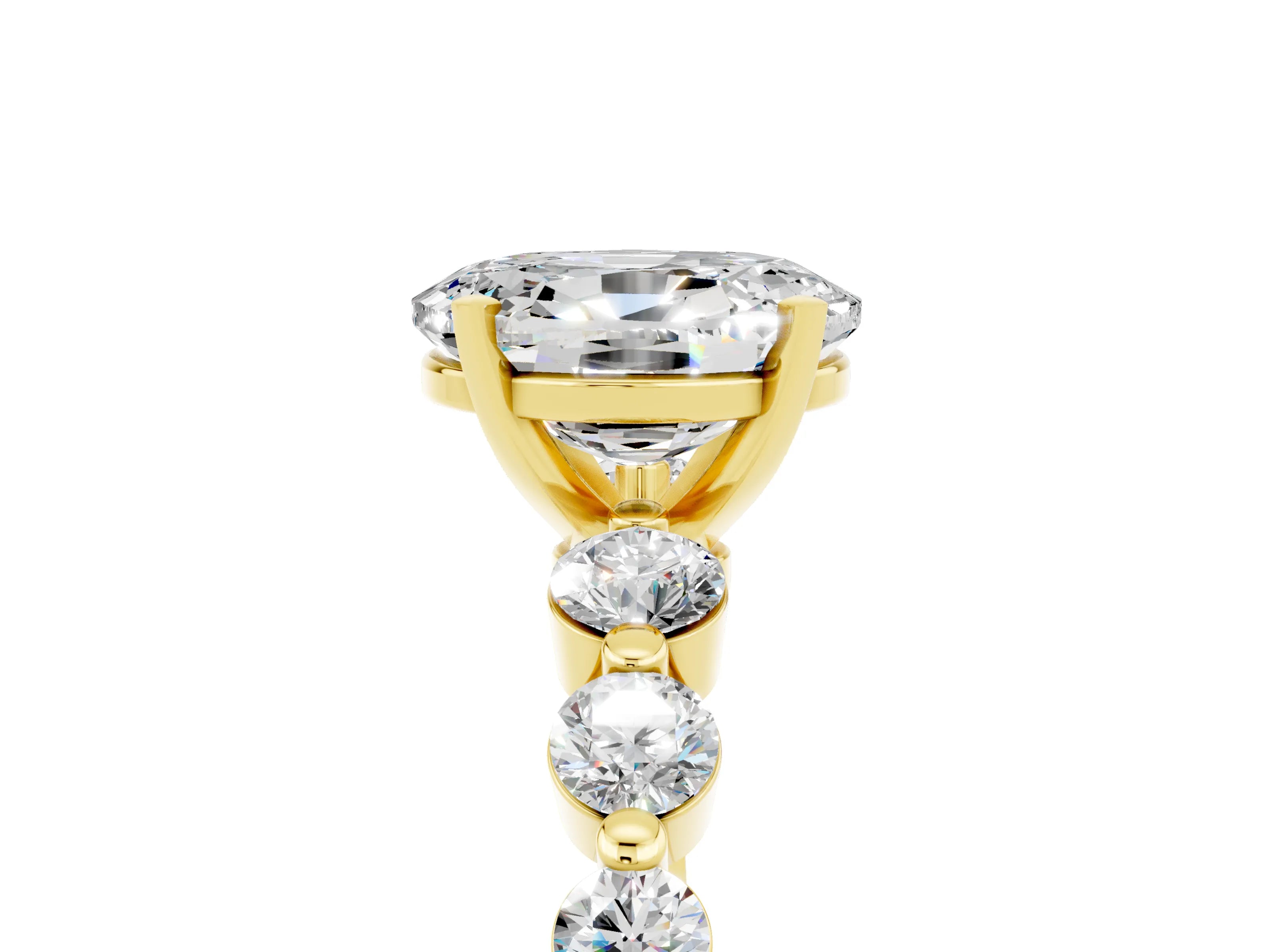 Yellow gold Oval Cut Solitaire Moissanite Ring with Pave Band and Four-Prong Setting_5