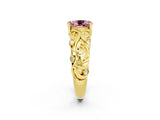 Yellow gold Oval Cut Solitaire Morganite Leaf-Inspired Vine Band Ring with Prong Setting_2