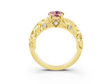 Yellow gold Oval Cut Solitaire Morganite Leaf-Inspired Vine Band Ring with Prong Setting_3