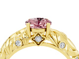 Yellow gold Oval Cut Solitaire Morganite Leaf-Inspired Vine Band Ring with Prong Setting_4