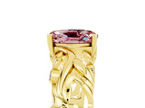 Yellow gold Oval Cut Solitaire Morganite Leaf-Inspired Vine Band Ring with Prong Setting_5