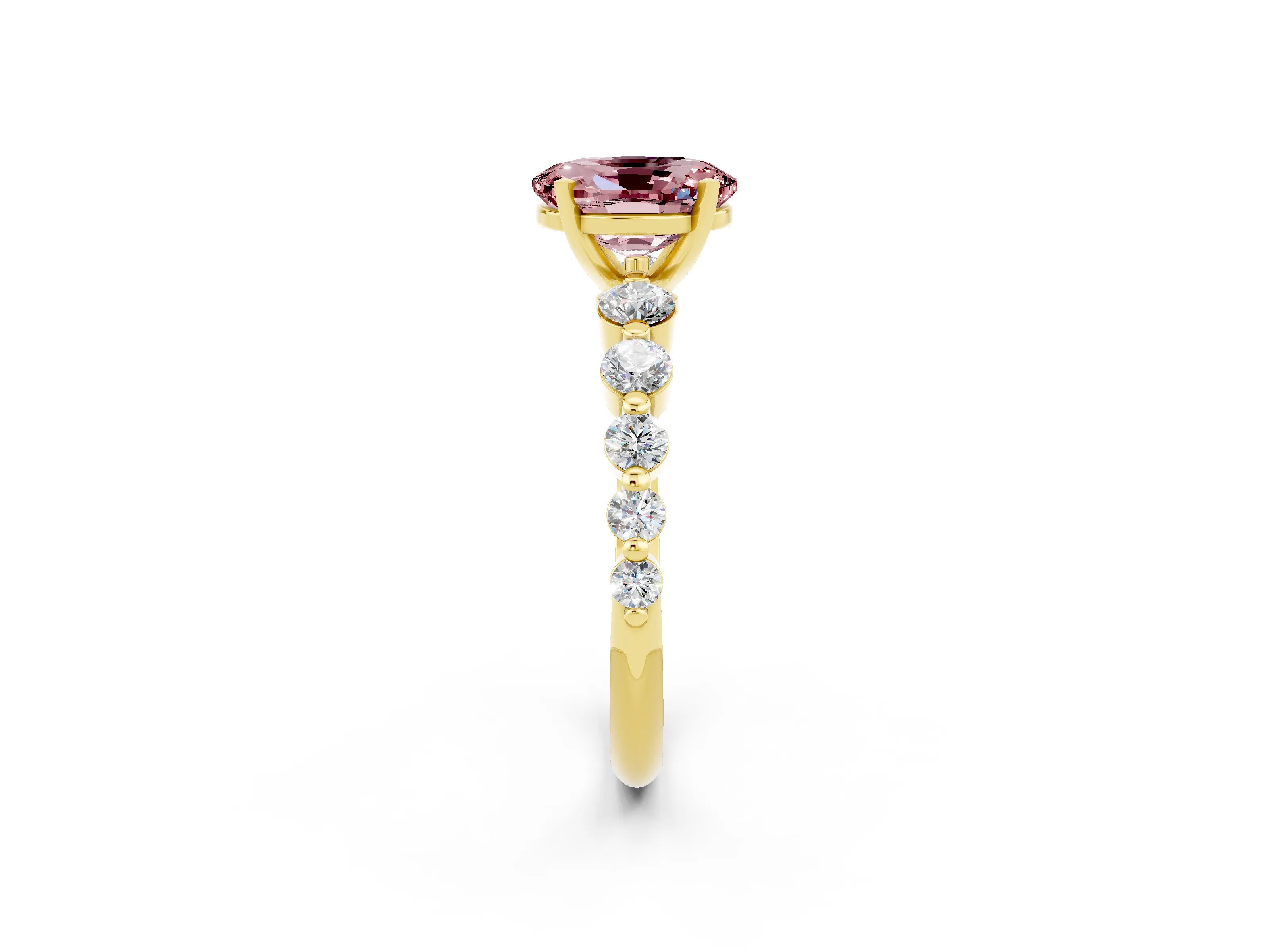 Yellow gold Oval Cut Solitaire Morganite Ring with Pave Band and Four-Prong Setting_2