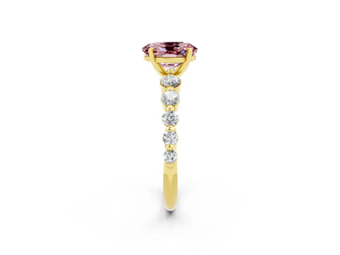 Yellow gold Oval Cut Solitaire Morganite Ring with Pave Band and Four-Prong Setting_2