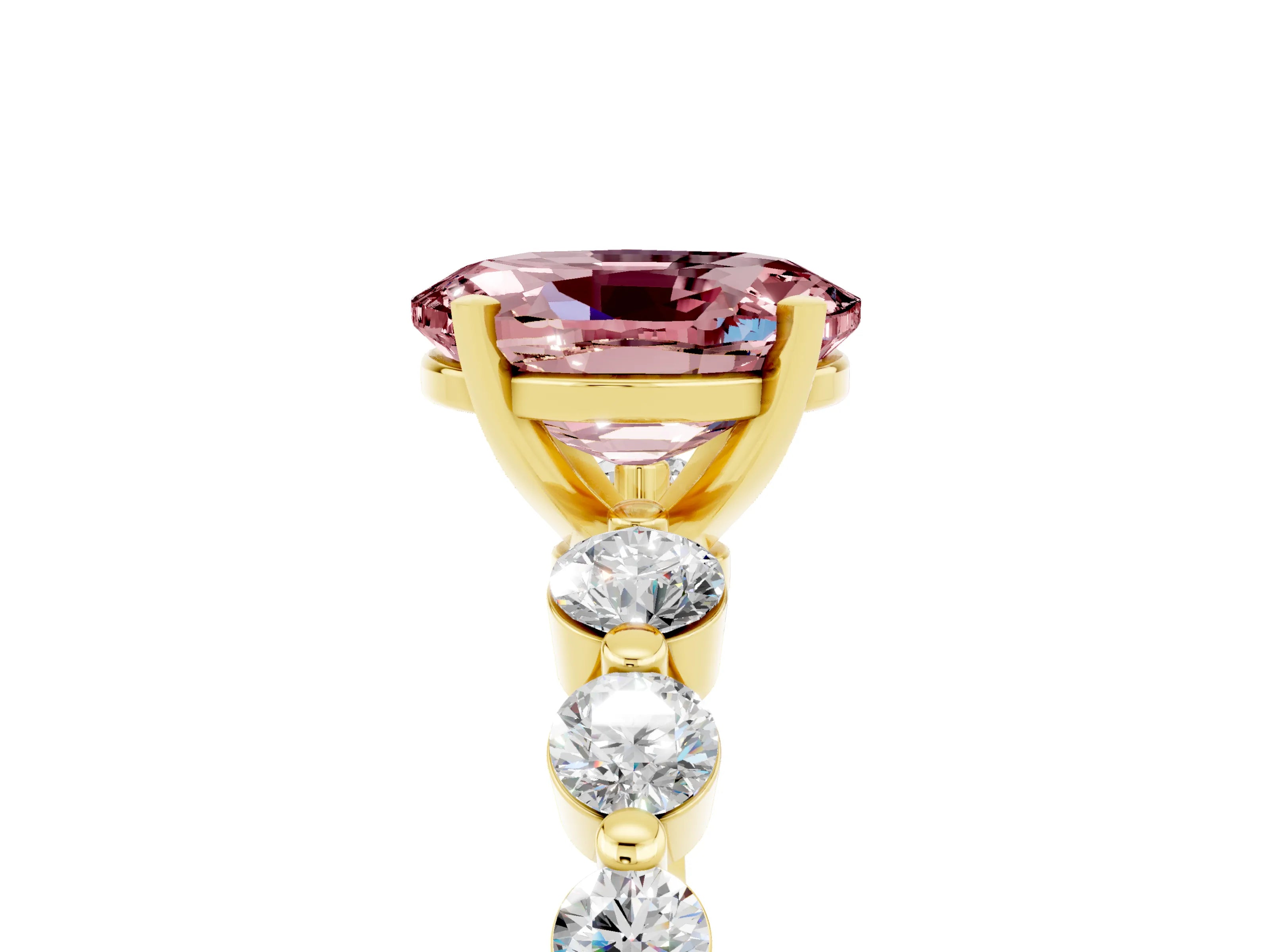 Yellow gold Oval Cut Solitaire Morganite Ring with Pave Band and Four-Prong Setting_5